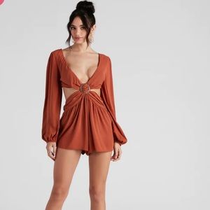 Out of town long sleeve romper in burnt Orange from Windsor NWT